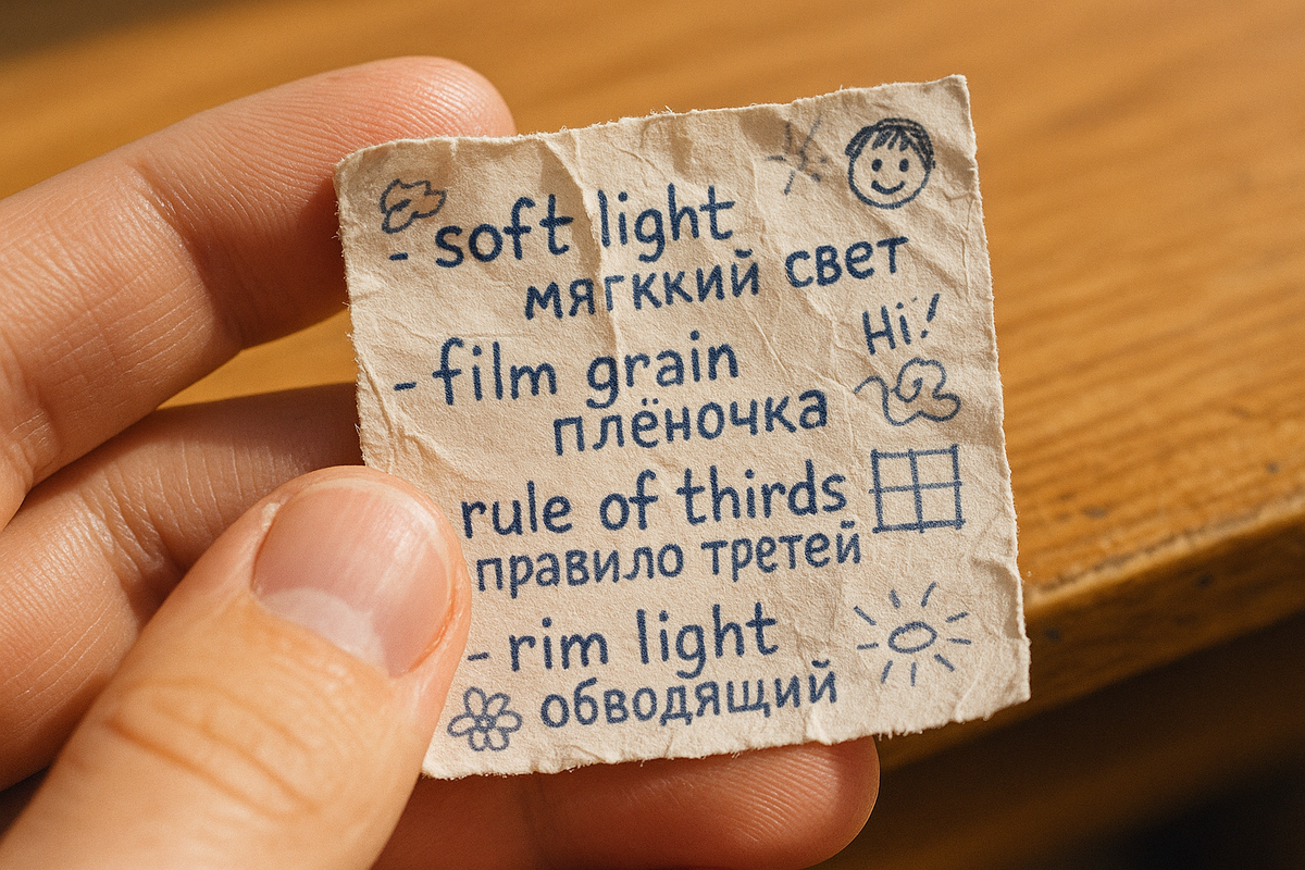 Используй эти короткие команды, чтобы нейросеть давала более точный, выразительный и кинематографичный результат: