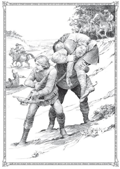 Рейневан, Шарлей и Самсон на тропе войны. Иллюстрация Дениса Гордеева.