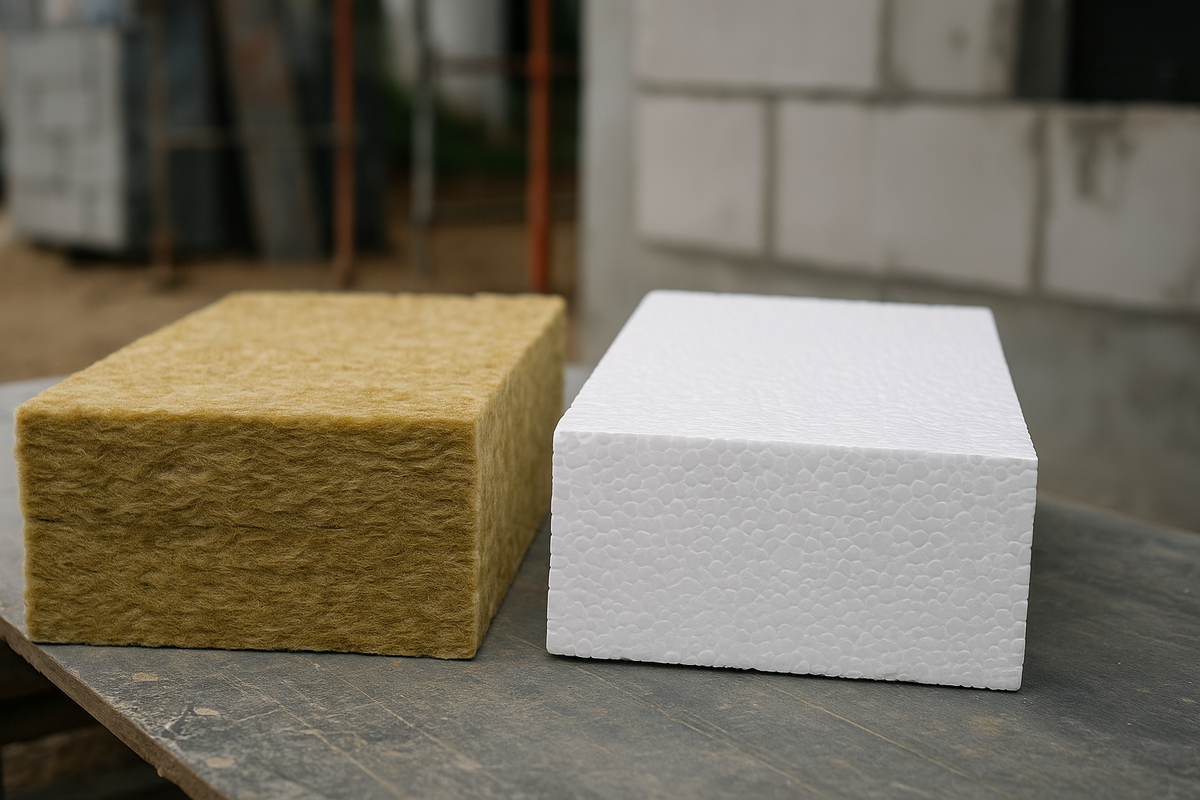 Минеральная вата (слева) и пенополистирол ППС (справа). Оба материала используют для утепления, но с газобетоном корректно работает именно минвата — она пропускает пар и не нарушает влажностный режим стены.