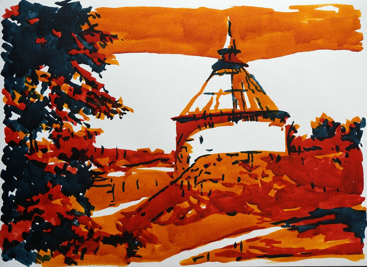 Этюд в янтарных тонах № 5. Бумага, акрил. 2025. 30х42 сантиметров. Работа опубликована на странице Евгения Ладыгина в соцсети «ВКонтакте»