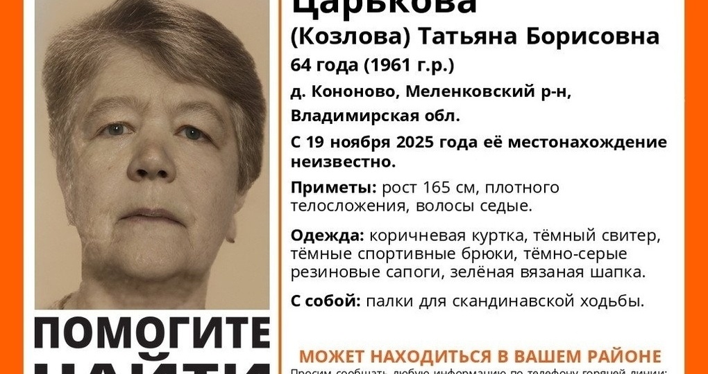 Бесследно пропала Татьяна Царькова из Владимирской области