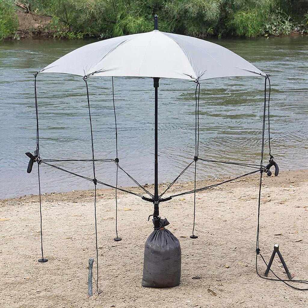 визуализация крепления рыболовного зонта на берегу представлена ниже. А теперь давайте разберемся, как правильно закрепить зонт, чтобы он служил защитой от дождя и солнца на протяжении всей рыбалки.