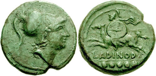 FRENTANI, Larinum. Circa 210-175 BC. Æ Quincunx (11.05 gm).