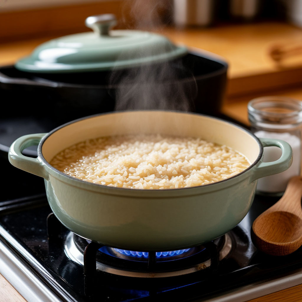 Доведите до кипения на среднем огне, помешивая