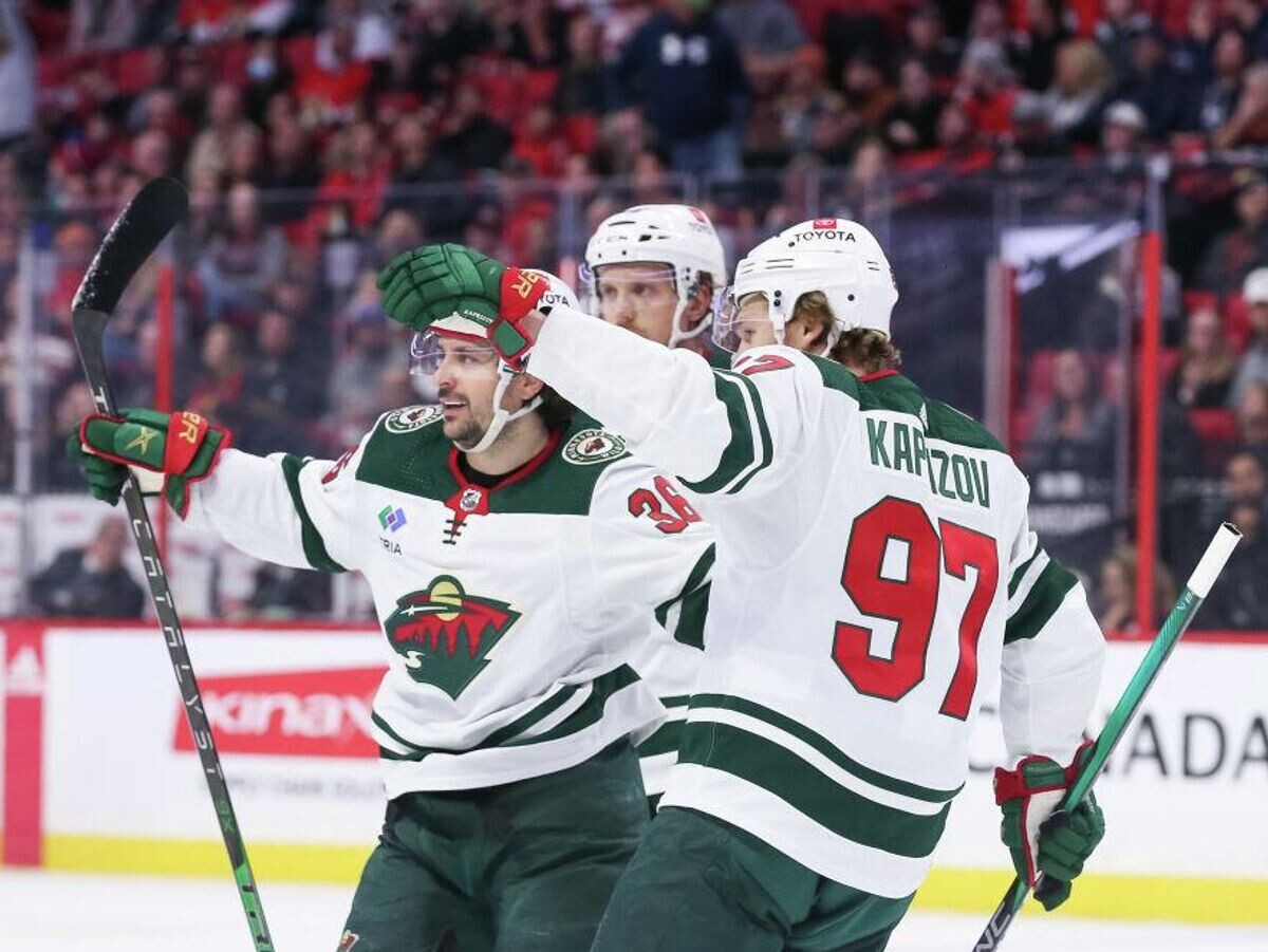    Хоккеисты "Миннесоты Уайлд" празднуют гол© Фото : twitter.com/mwildpr