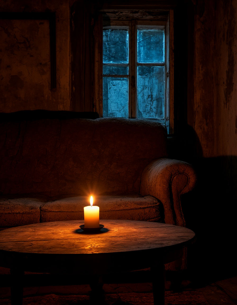 Ночью в старой хате Картинка создана нейросетью по запросу автора.