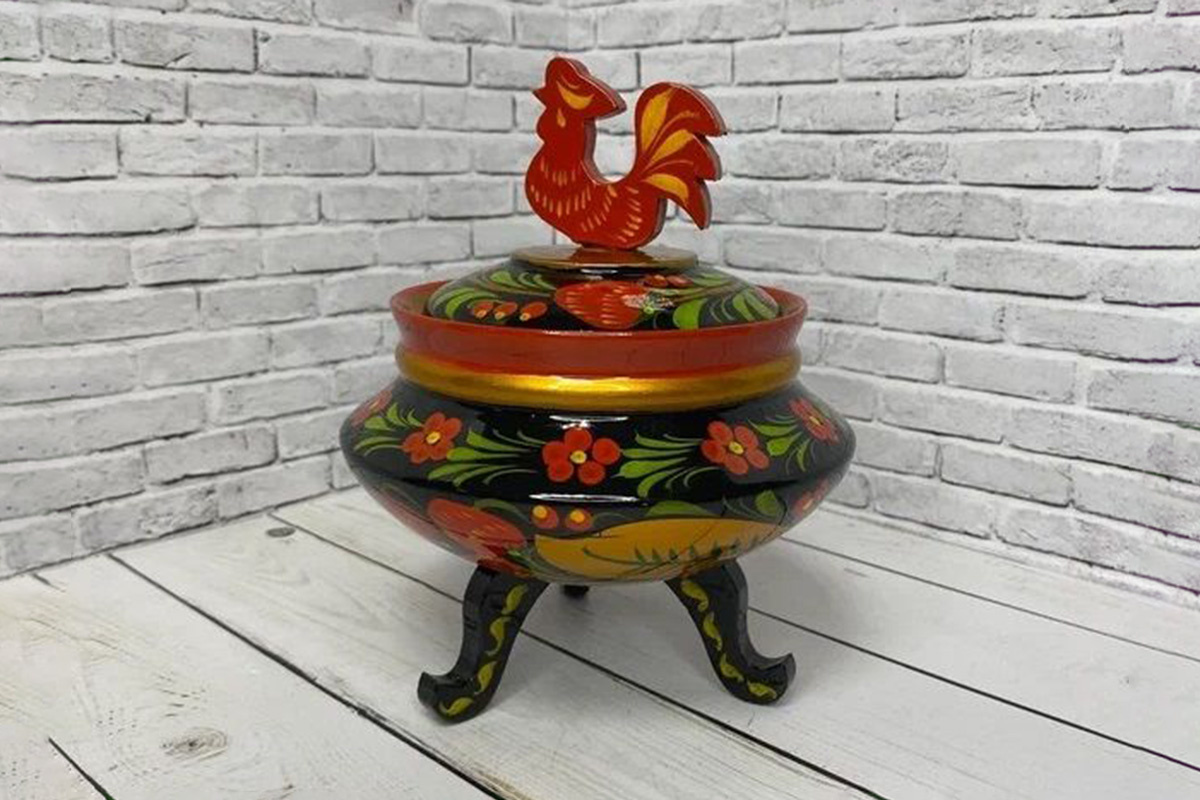 xoxloma-magazin.ru📷Есть и необычные варианты — с фигуркой петушка на крышке