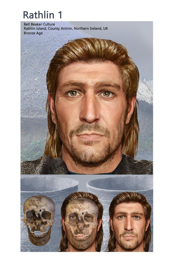  Реконструкция лица "кубочника", похороненного в Северной Ирландии. Цвет волос и глаз - не фантазии: геном именно этого человека расшифрован.
