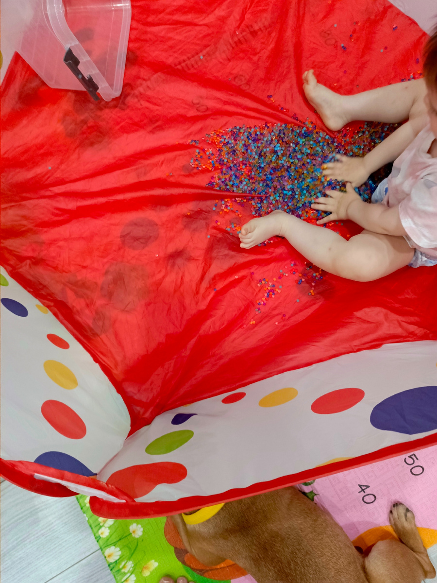 Играем в таком раскладном сухом бассейне, чтобы шарики не разлетались по комнате и их не съела собака 🐶