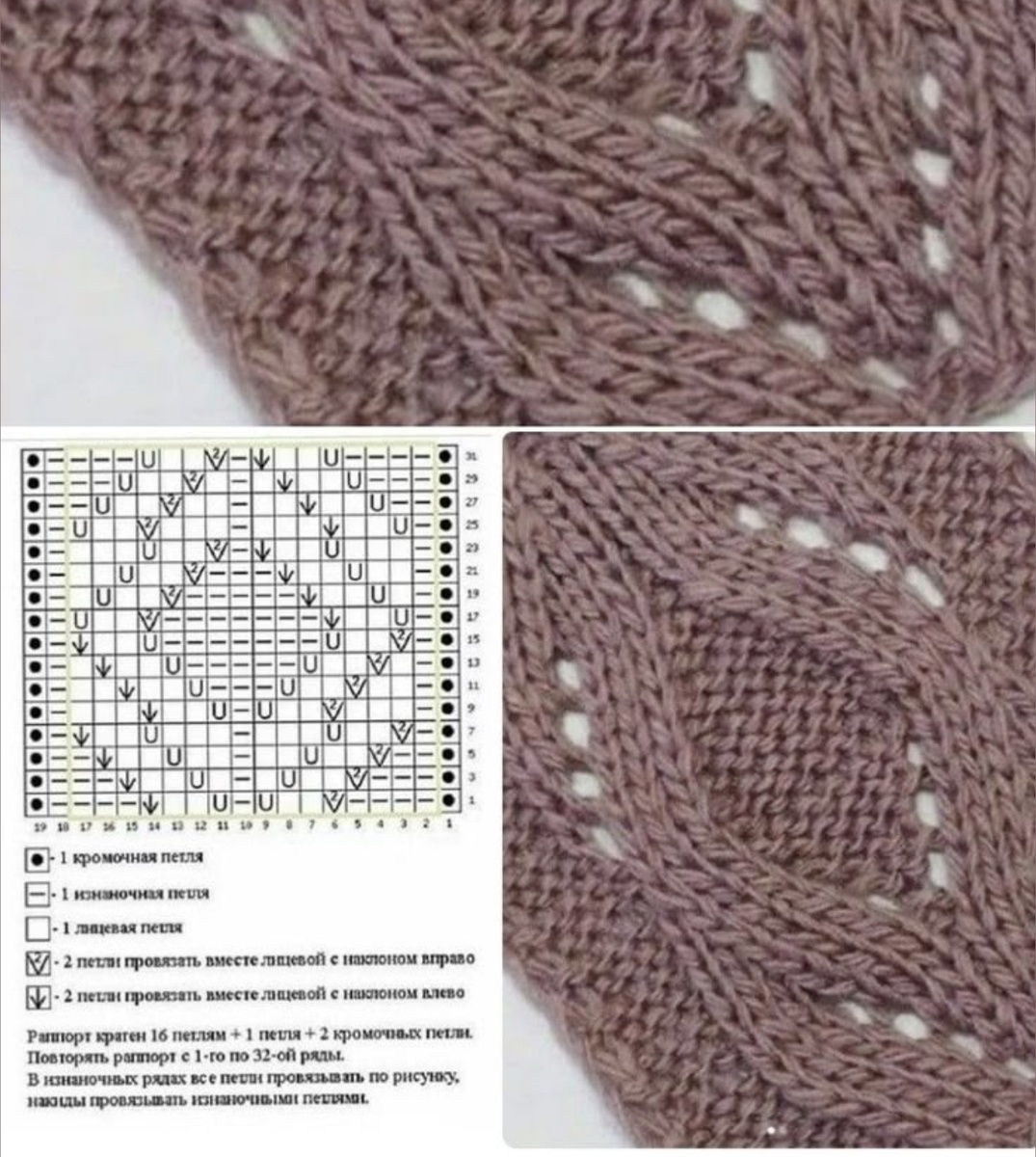 Ажурные узор, получаются очень интересные ромбы. Подойдет как для плечевого изделия так и дя палантина.