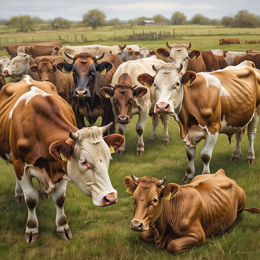 Коровы. Изображение сгенерировано сервисом GigaChat 