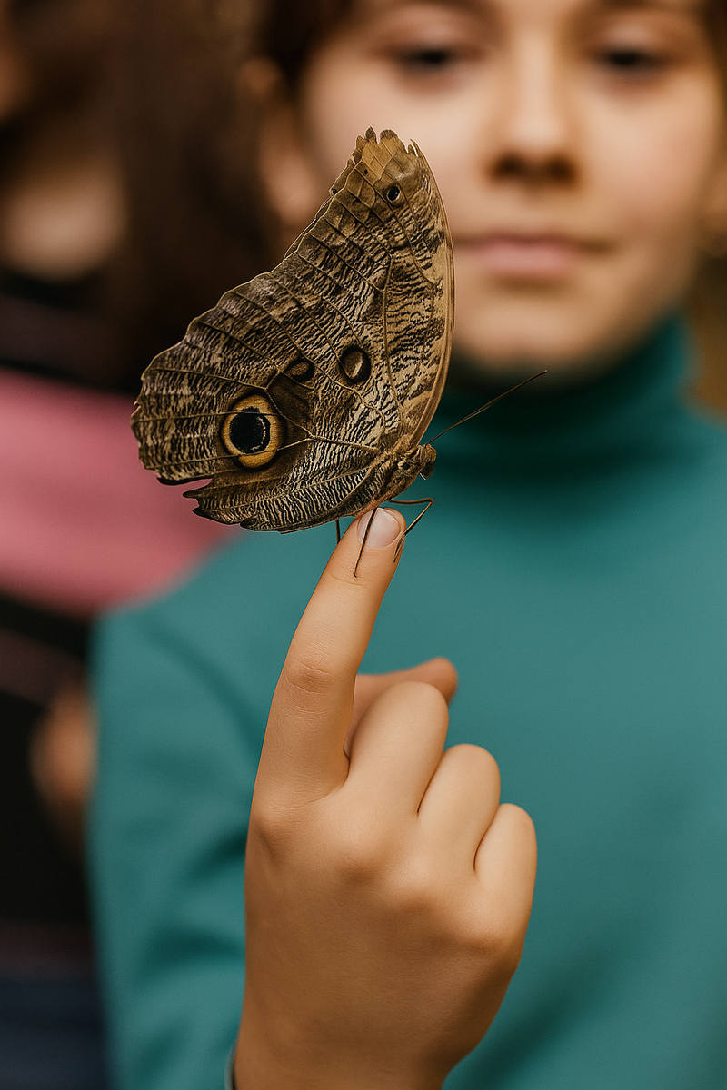 Ребёнок даже дышать боится громко — лишь бы бабочка не улетела