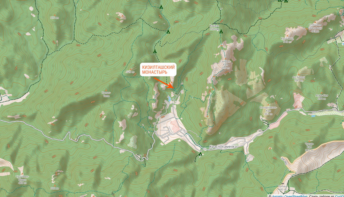 Нахождение Кизилташского монастыря от Краснокаменки