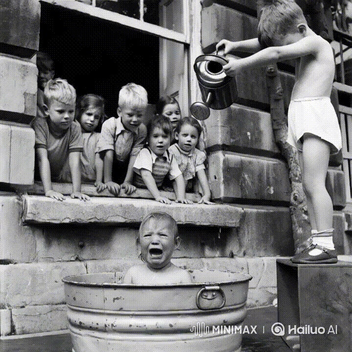 
🔥 Результат: Дети активно машут руками, на лице одного — почти экстаз, а малыш в тазу выглядит так, словно осознал, что его вот-вот окатят водой. Эмоции — зашкаливают.