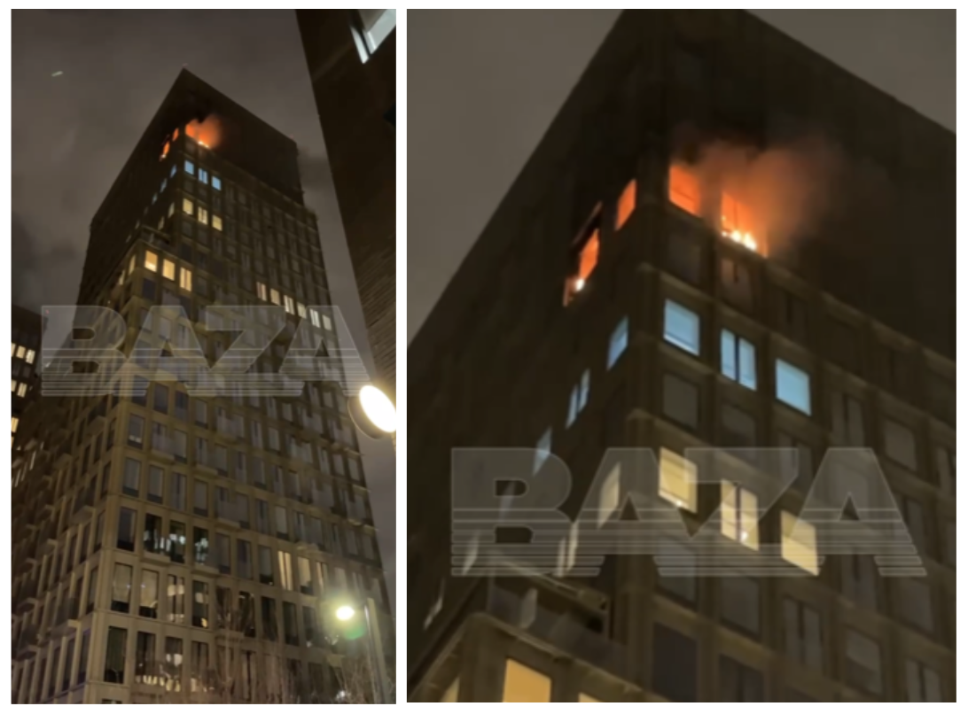 Кадры мощного пожара в ЖК Lucky (из открытых источников – телеграм-канал Baza)