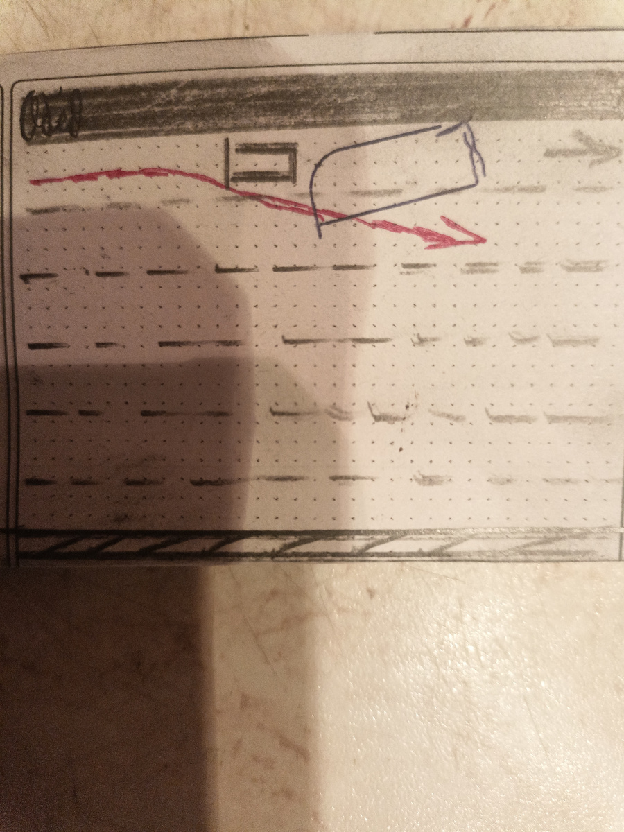 Схематично. Джип, эвакуатор, красной стрелкой показана траектория движения такси. 