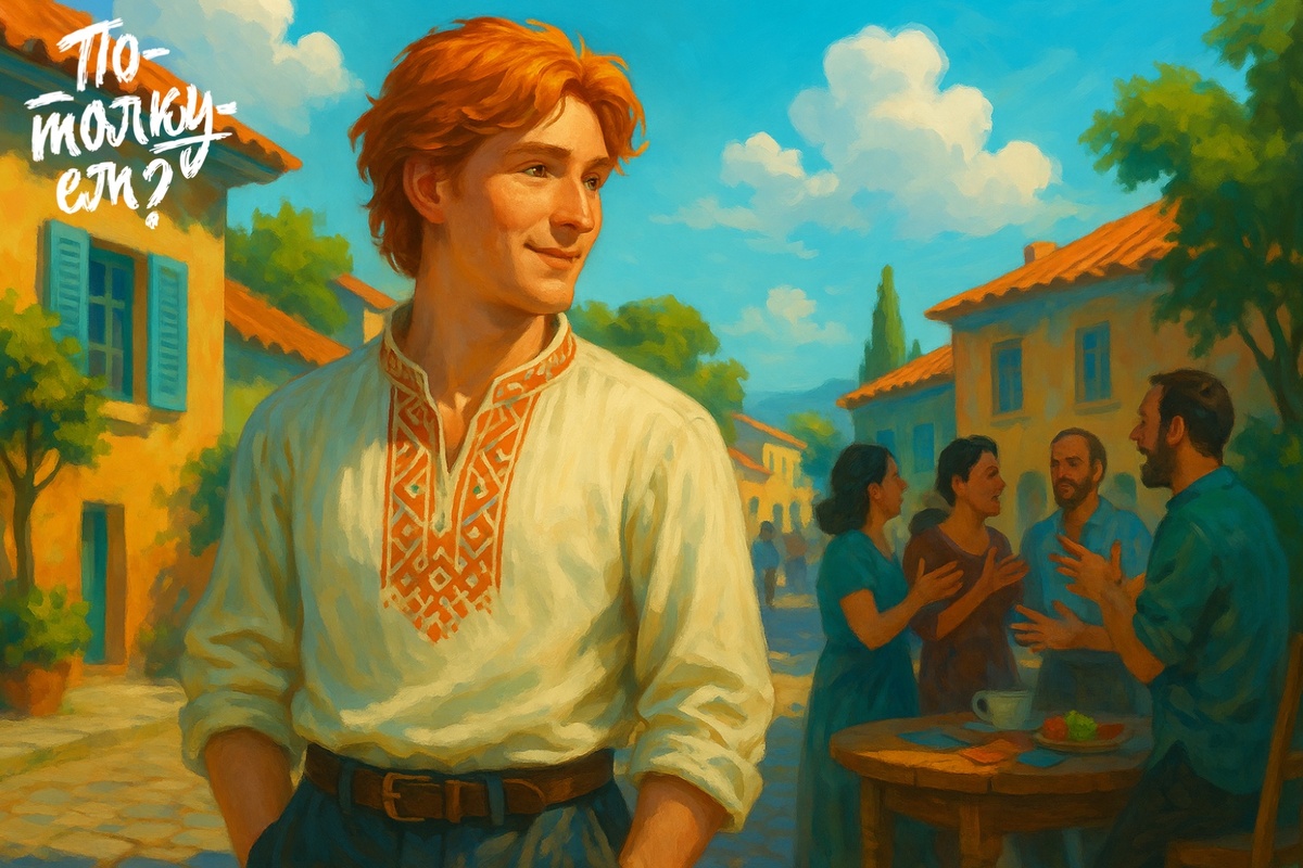 Иван Царевич с рыжими волосами стоит на южной улице и слушает людей