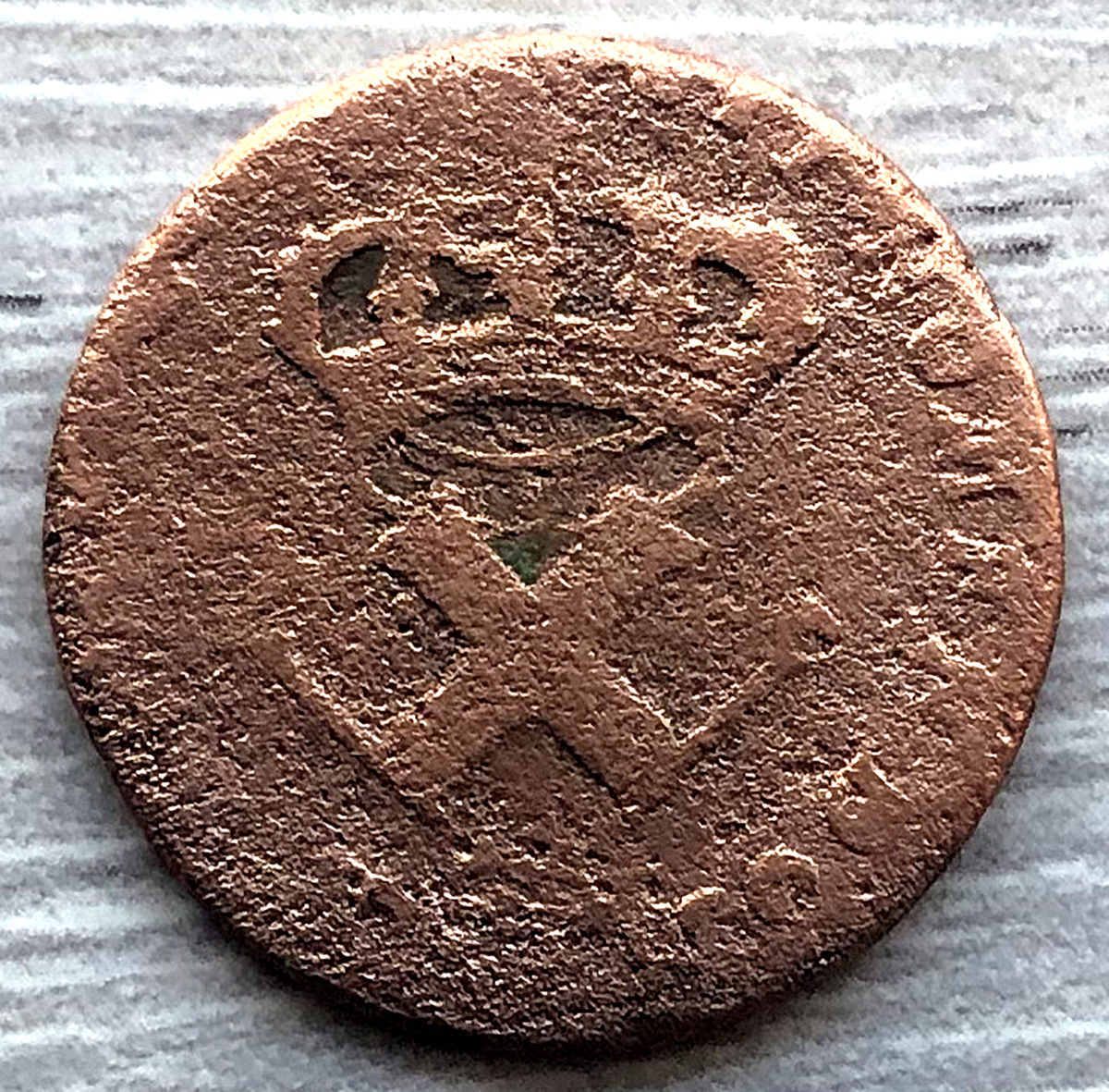 9 динейро (денье) 1722. Фото автора. 