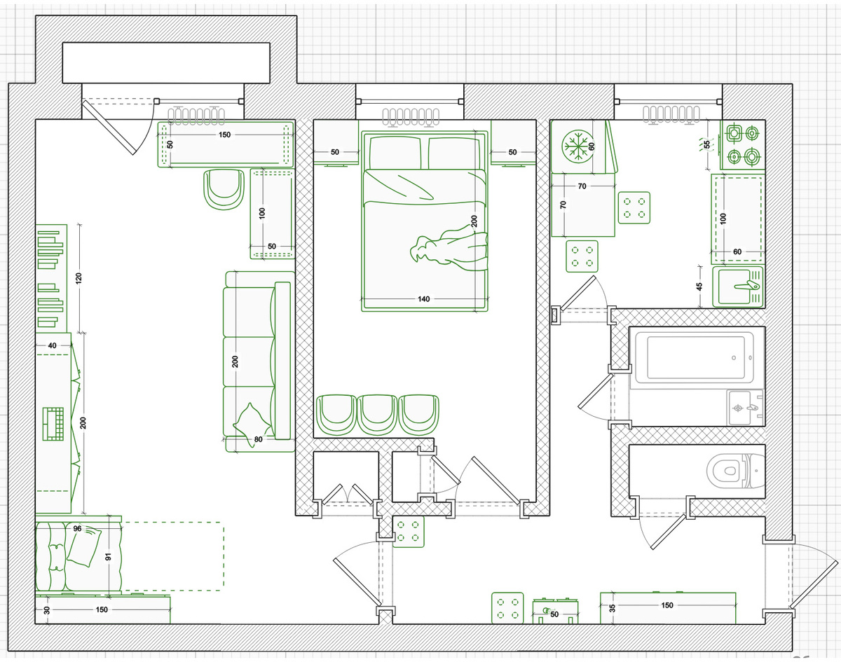 Примерно в таком виде была планировка квартиры изначально
