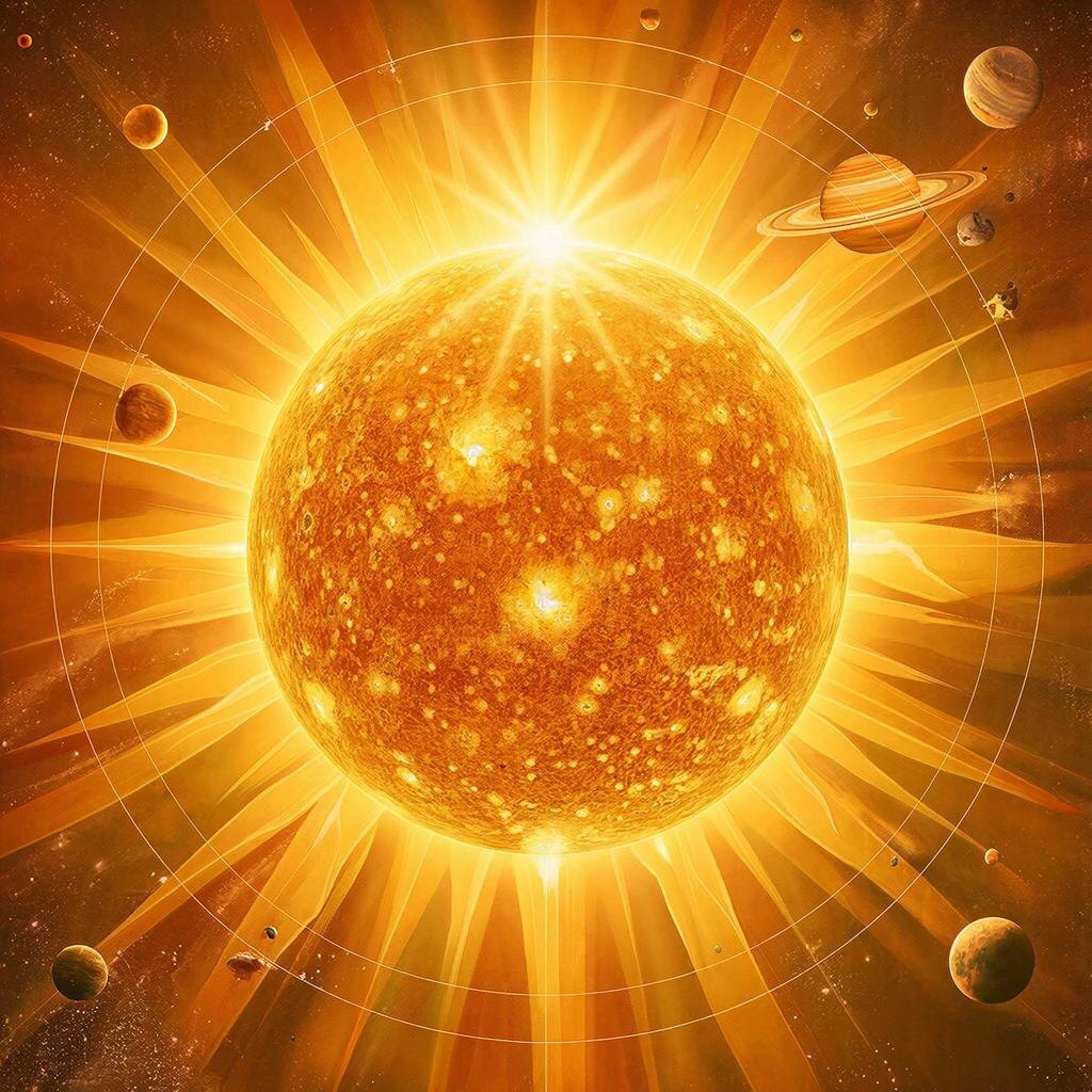 Солнце. Иллюстрация сгенерирована нейросетью