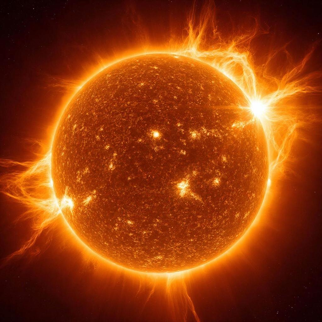 Солнце. Иллюстрация сгенерирована нейросетью