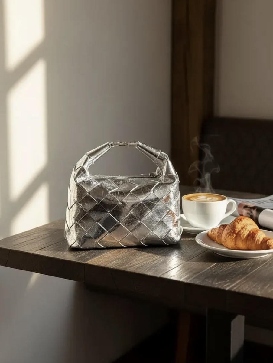 СЕРЕБРИСТАЯ ПЛЕТЁНАЯ СУМОЧКА С WILDBERRIES