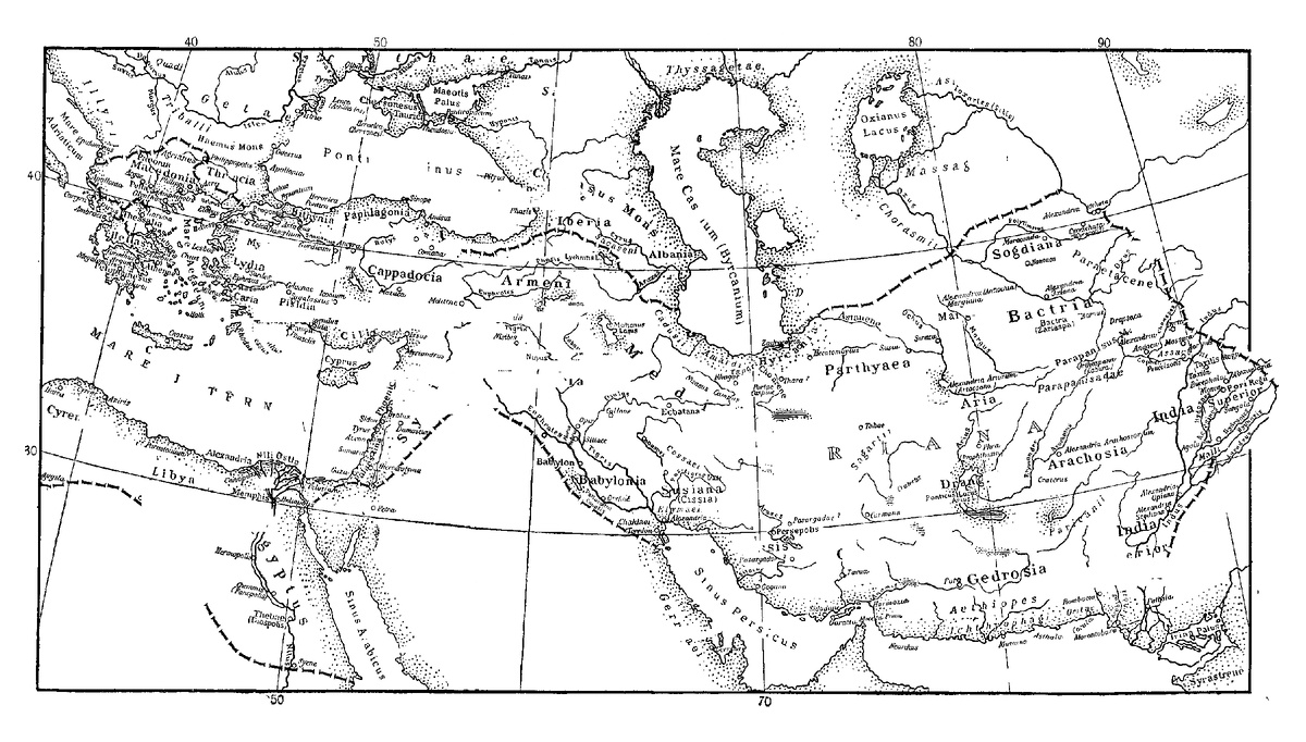 Карта земель, вошедших в Империю Александра Македонского