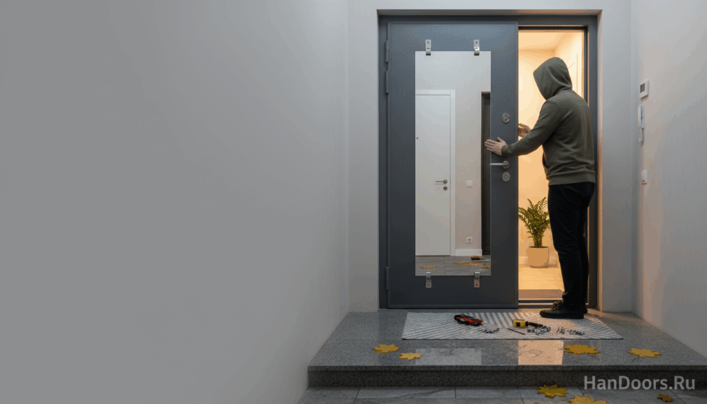    Как сделать установку зеркала на входную металлическую дверь самому Autor