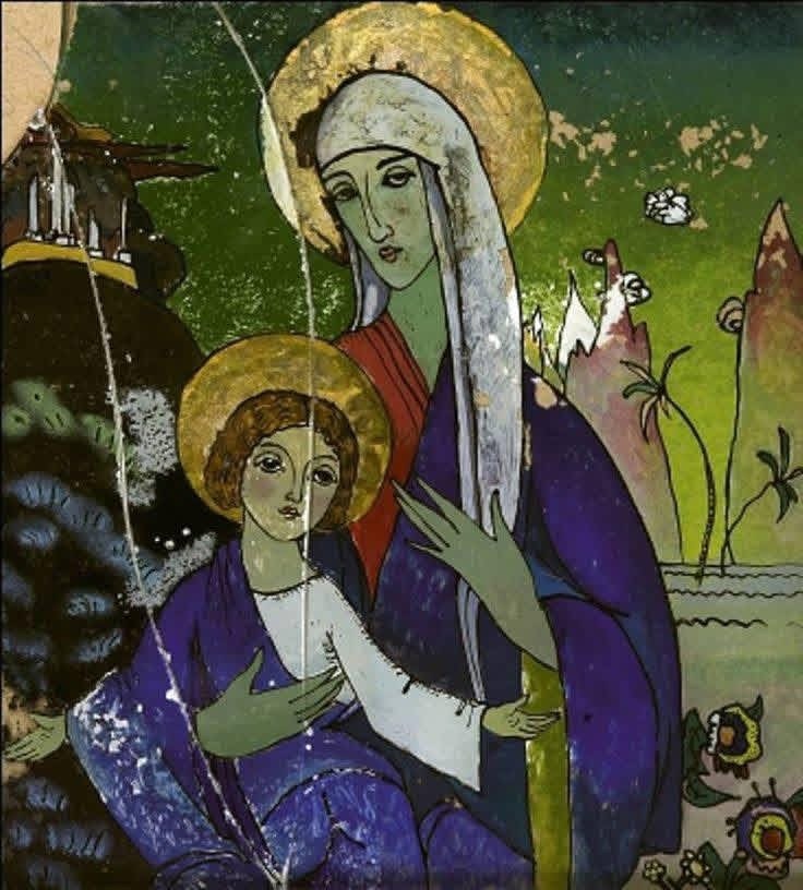 «Мадонна с Христом», Василий Кандинский, 1917 год. Роспись на стекле Государственный Художественный Музей Азербайджана, Баку