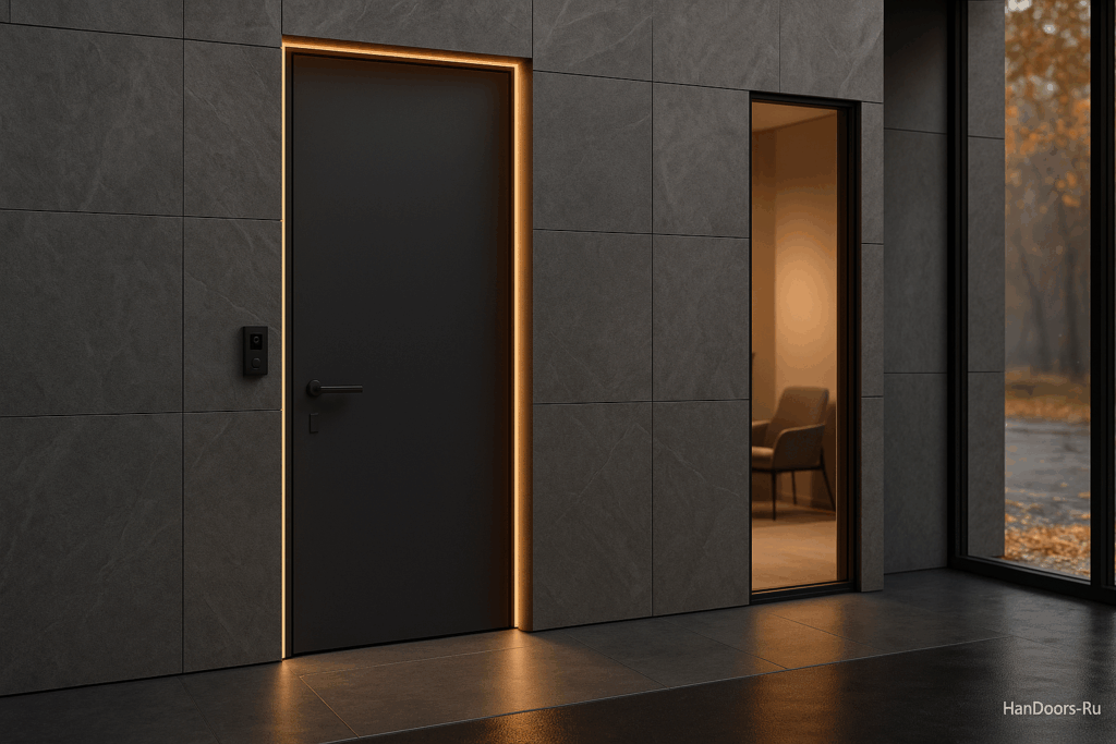    Скрытая входная дверь в каменной стене: эффект «монолита» без потери тепла Autor