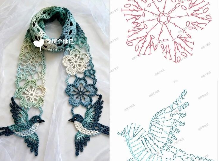 Этот вязаный шарф с птичками — не просто аксессуар, а настоящее произведение искусства.