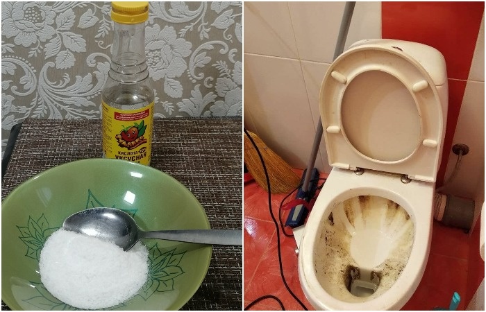 Смешайте соль с уксусом и нанесите на грязные стенки