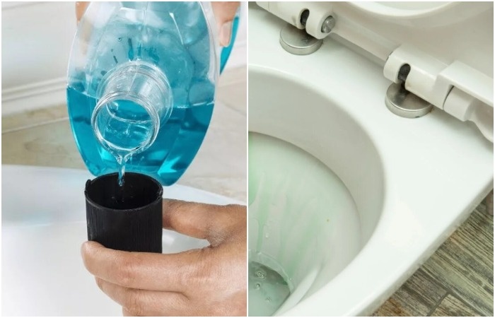 Нанесите ополаскиватель под ободок