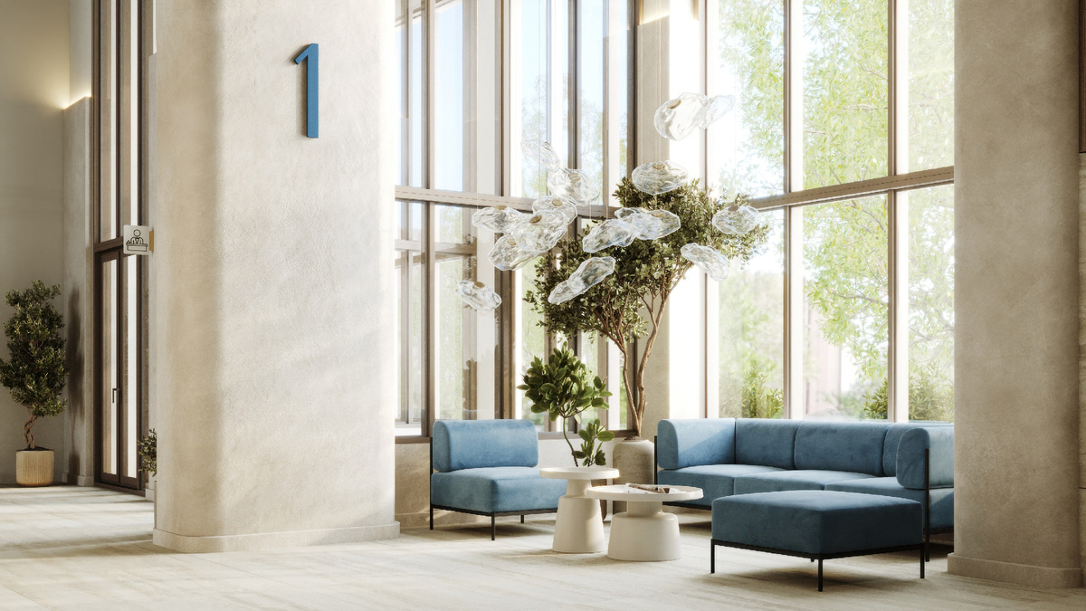 Концепция лобби представлена дизайнерским интерьером