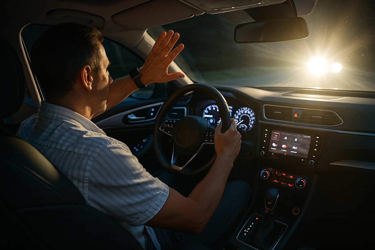 За рулем слепят фары.