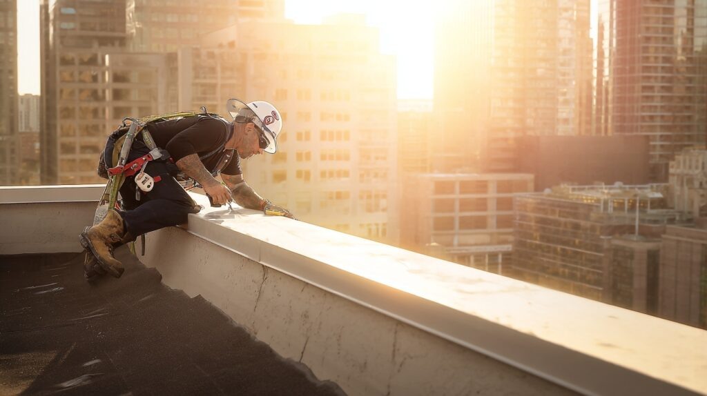    Кровельщик усердно работает над ремонтом крыши, чтобы обеспечить долговечность и надежность кровли. Rafael