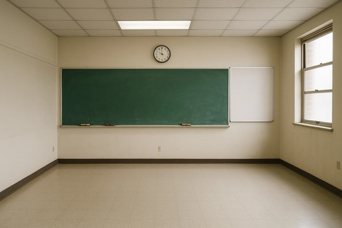 Изображение, сгенерированное в ChatGPT-4 в июне 2025 г. из запроса: «класс без парт и стульев» (CC BY 4.0 DEED)