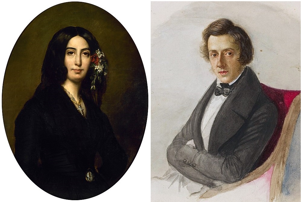 Жорж Санд, она же Аврора Дюпен (портрет кисти Огюста Шарпантье) и Фридерик Шопен (портрет кисти Марии Водзинской) 