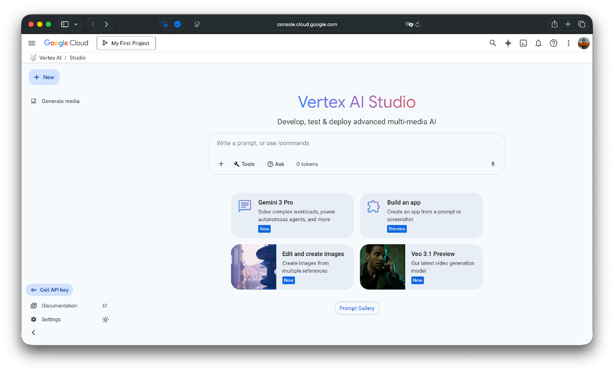 Страница Google Cloud Vertex Ai studio