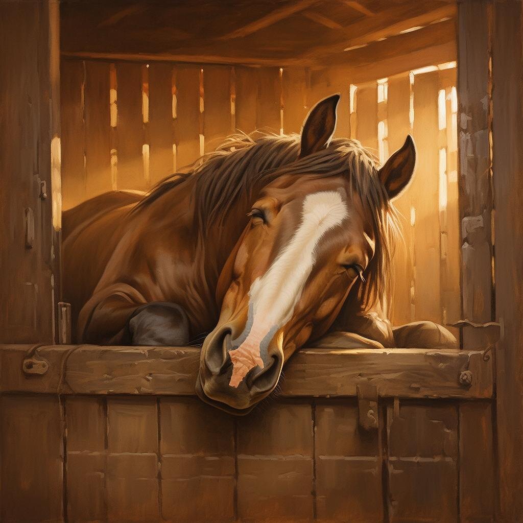 Лошадка спит. Изображение сгенерировано сервисом GigaChat 