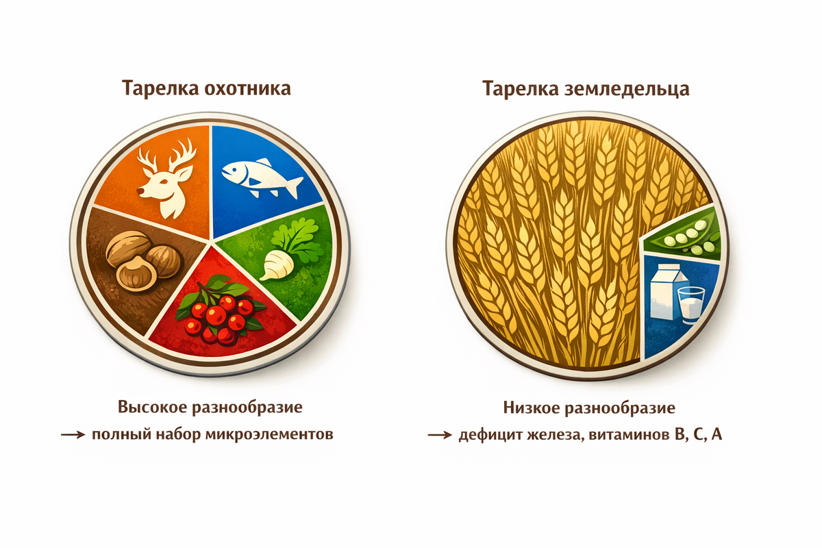 Сравнение питания охотника и земледельца