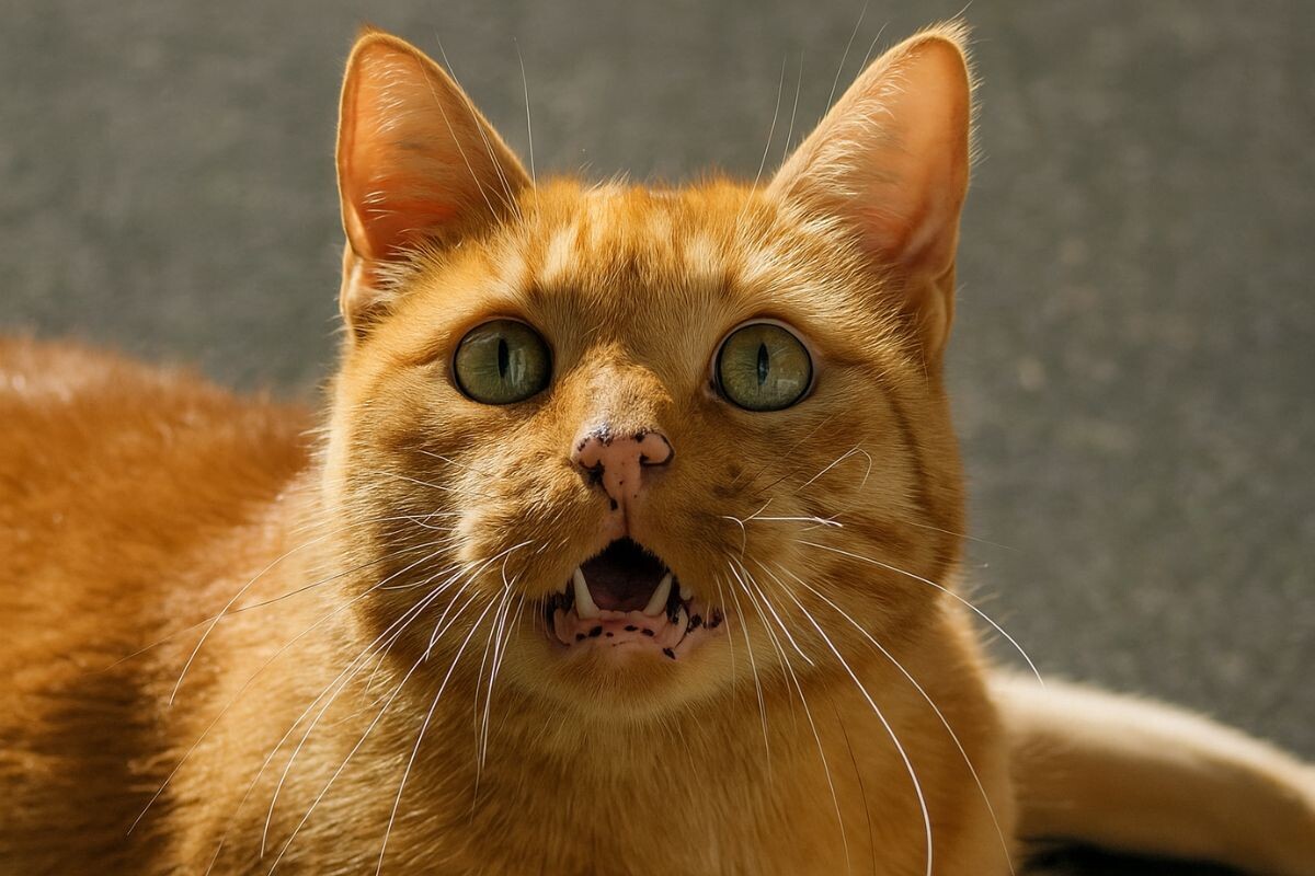 У кошки чёрные пятна на губах