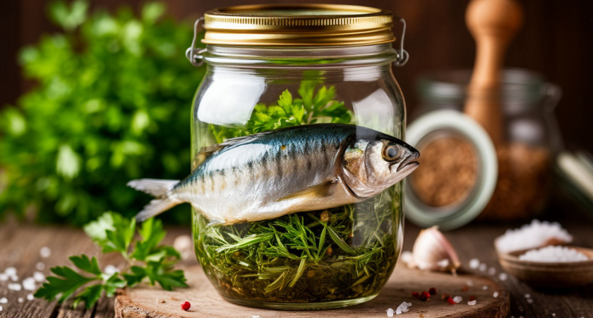    Скумбрия в бутылке, как копченая: просто кладу тушку в бутылку и заливаю маринадом - никакой химии, только органика