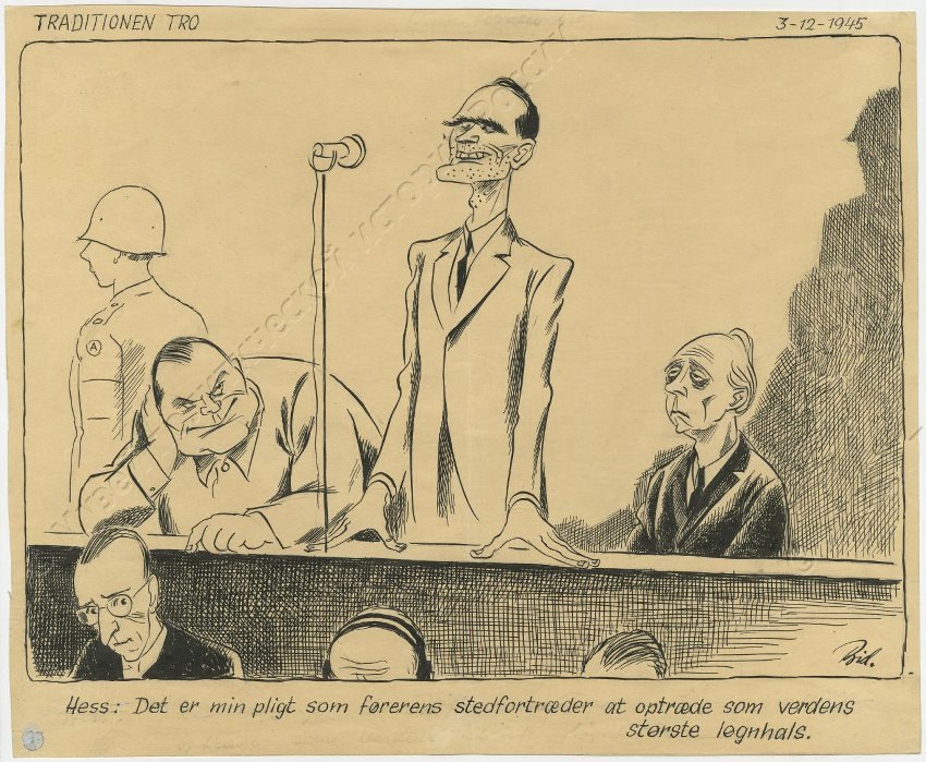 Рисунок «Верен традиции» (Гесс – лгун). 1945 г. Бидструп Х. ГМПИР, Фонд ИЗО и авторская графика