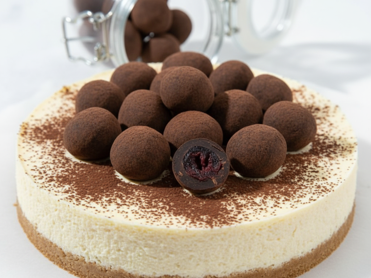 Творожный чизкейк с сдраже вишня в шоколаде и обсыпке какао