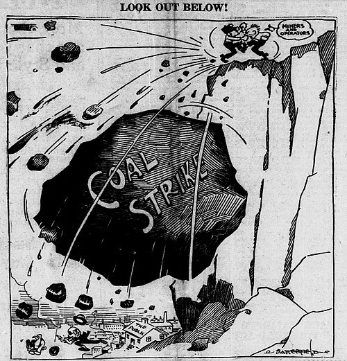 Карикатура из газеты «Пенсакола» о забастовке шахтеров-угольщиков 1919 г.