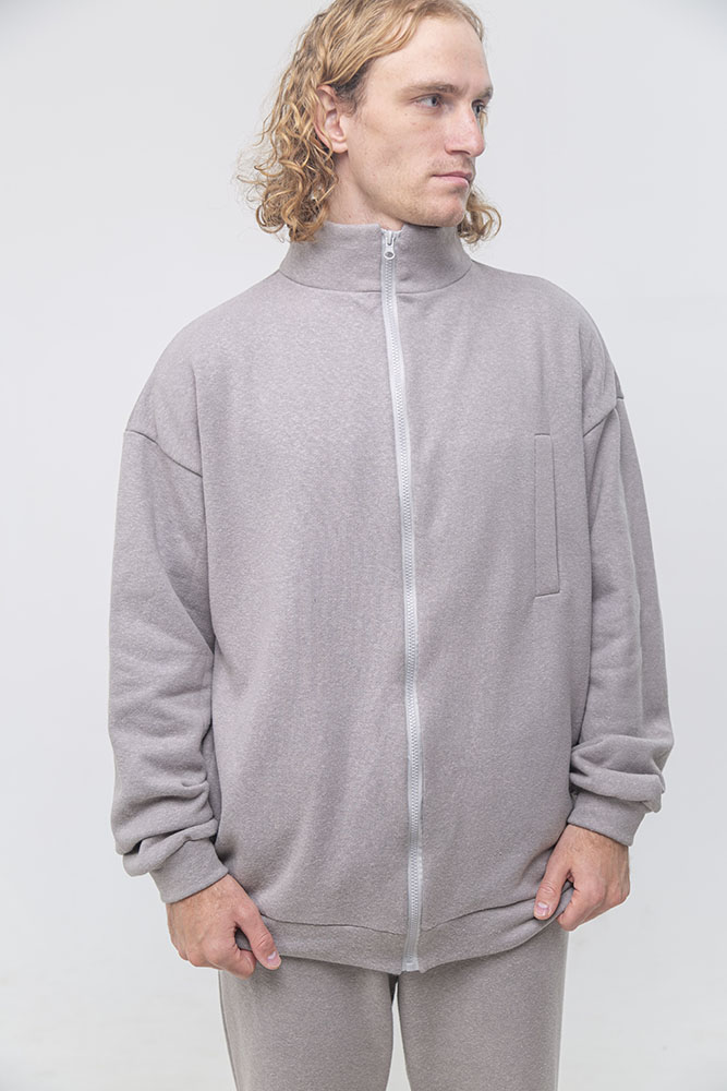Мужская толстовка на молнии из конопли серая от Uzor Wear