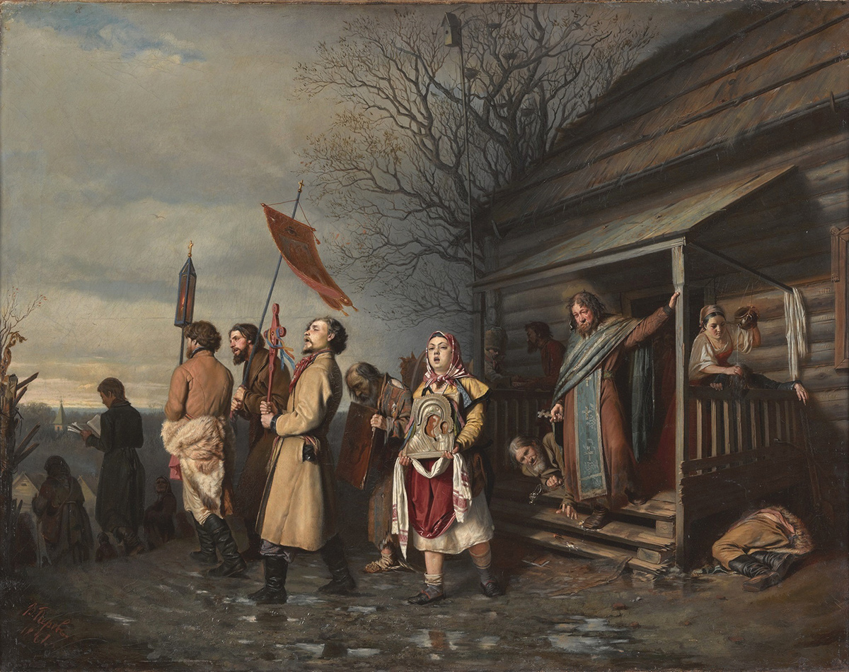 Василий Перов «Сельский крестный ход на Пасхе», 1861. Третьяковская галерея