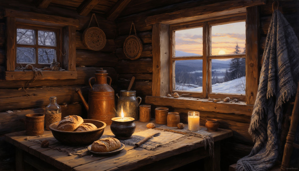 Славянская изба в ночь солнцеворота.