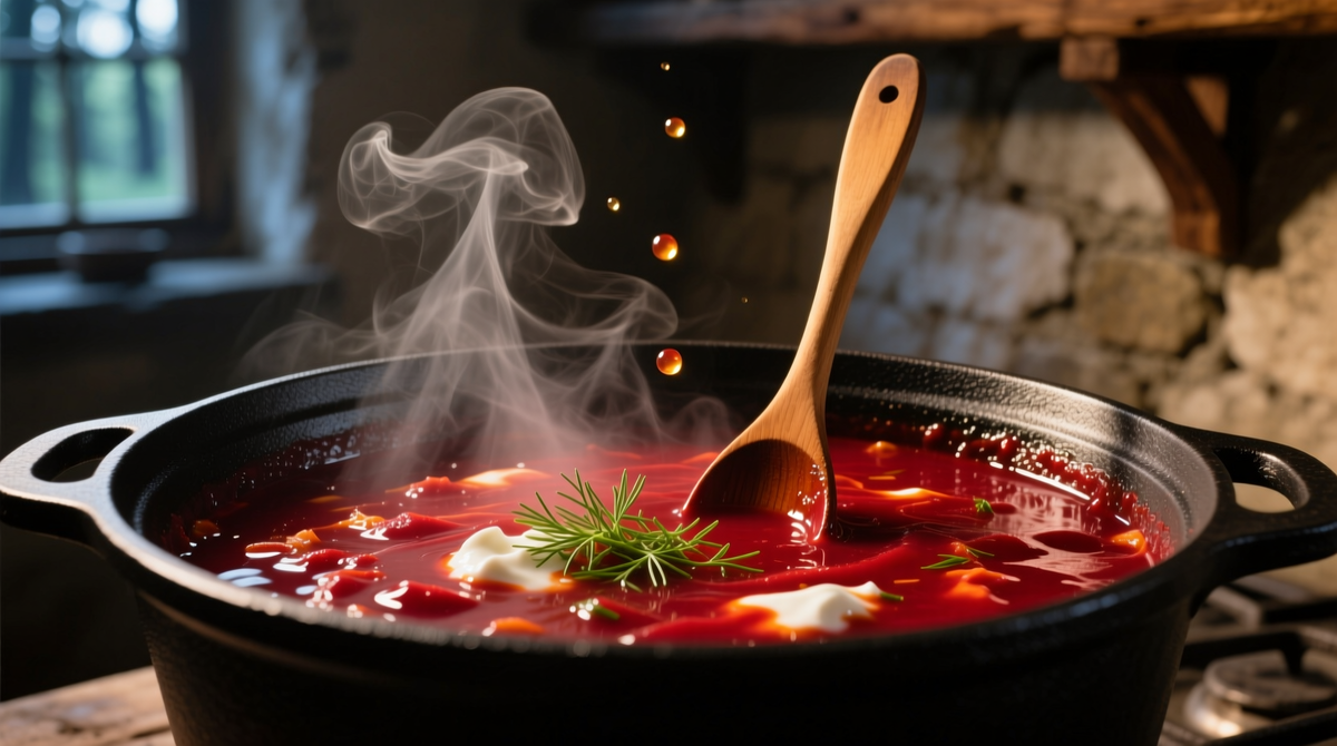 Готовность борща определяется достижением точки соединения бульона, овощной основы и специй в единую вкусовую композицию. Оптимальная консистенция позволяет удерживать ложку в вертикальном положении.